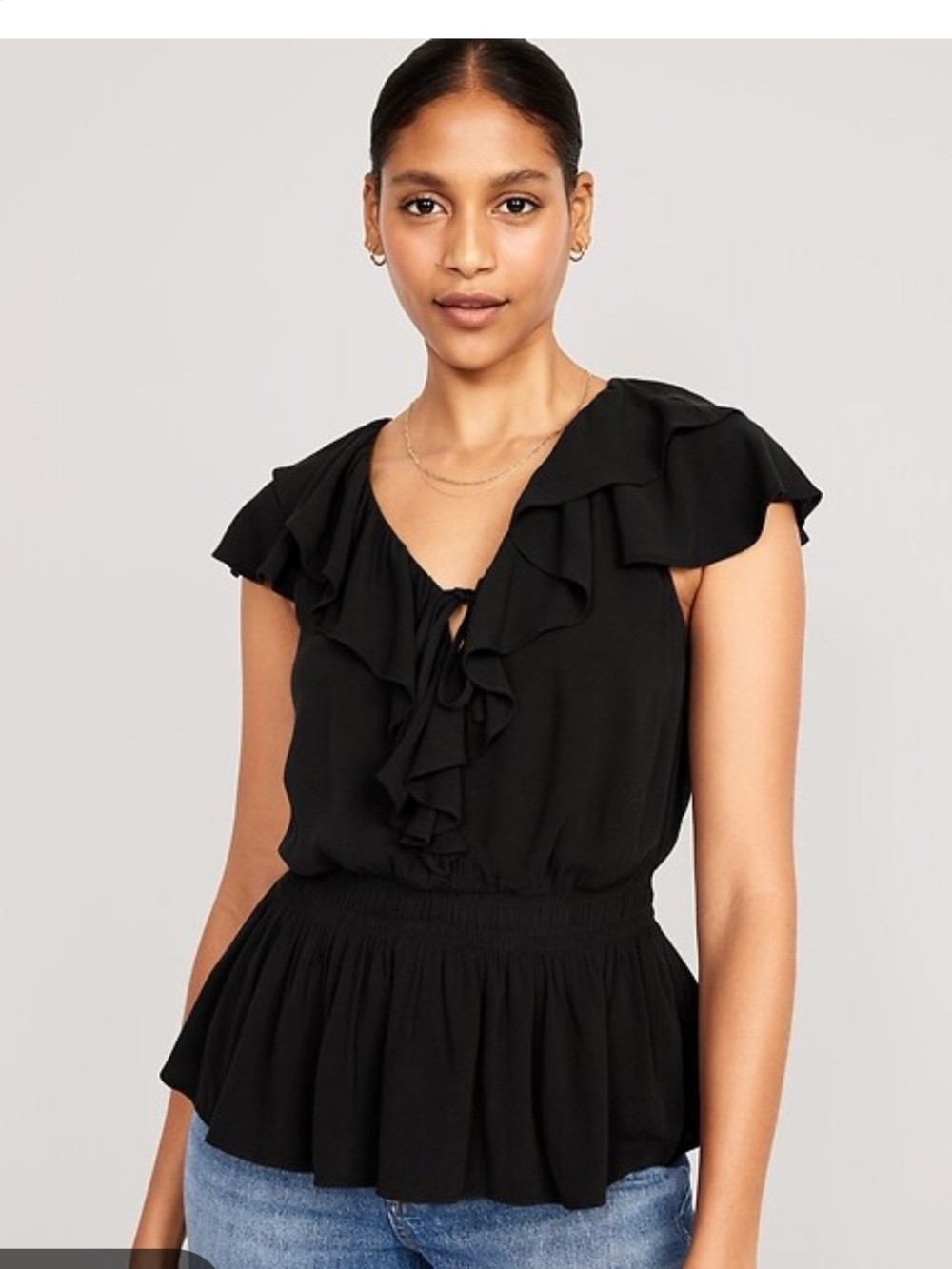 Old Navy Waist Defined Ruffle Top Black Women’s Medium Girly Summer Flowy